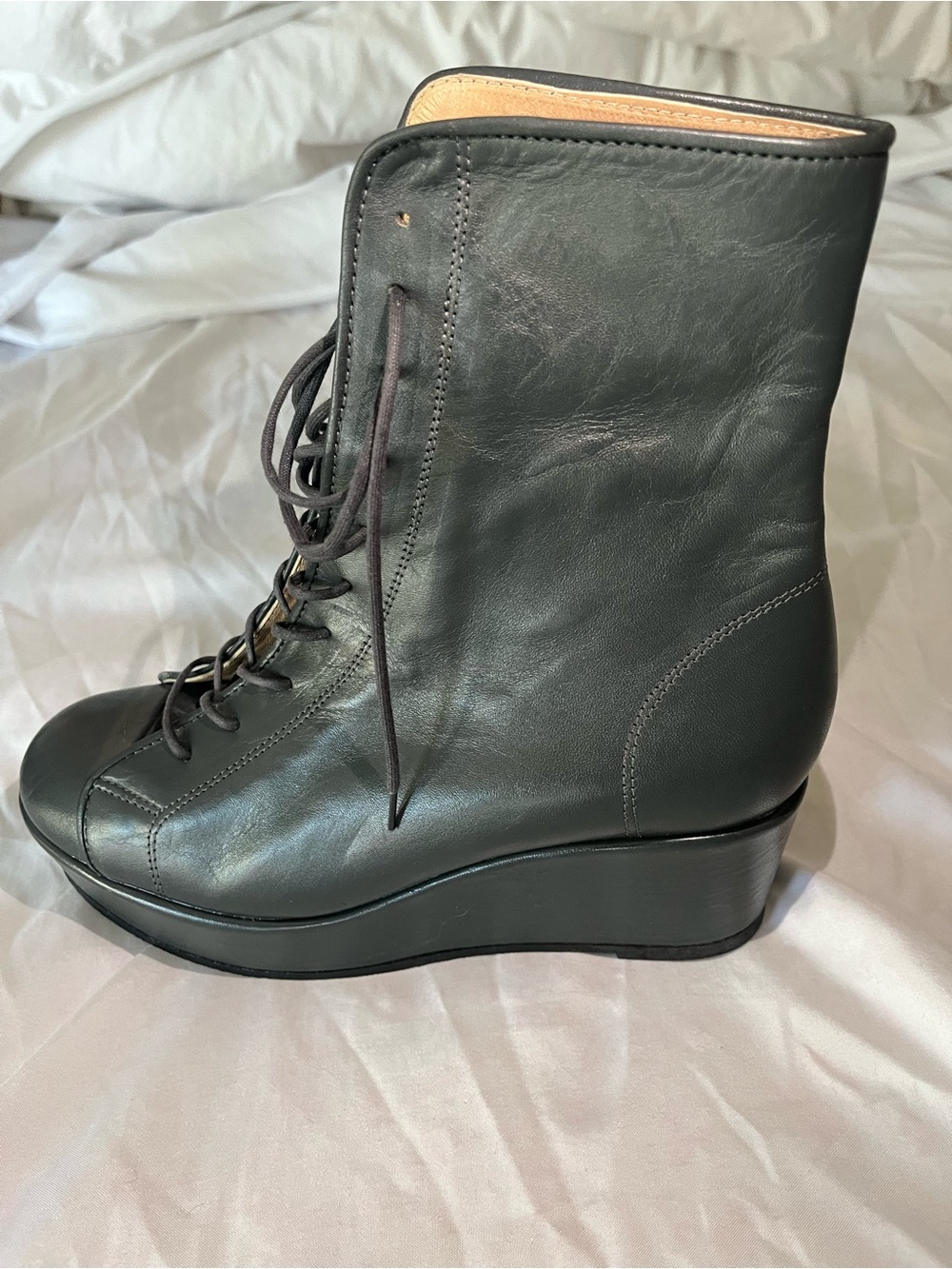 Opening Ceremony Black Leather Classics 1 Bumper Wedge Boots Size 37 / US 7